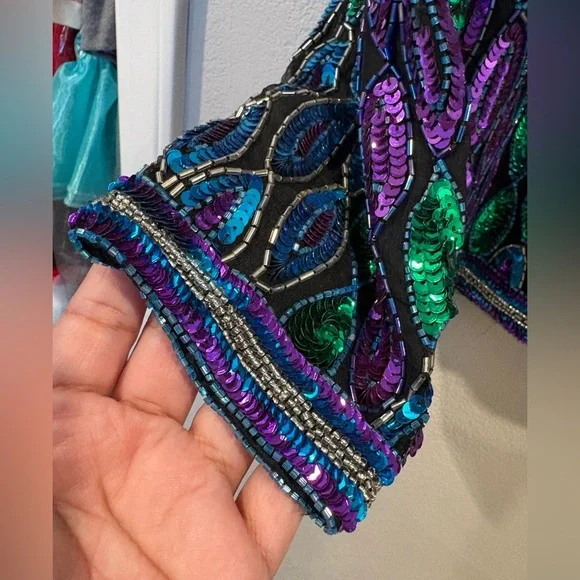 Vintage Laurence Kazar 100% silk beaded & sequined jacket size petite small New - Picture 12 of 16